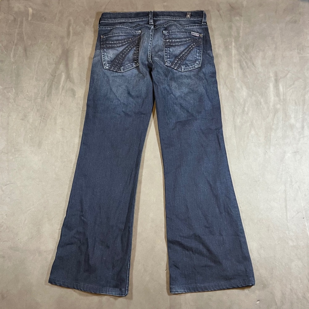 7 For All Mankind Dojo Jeans Women's 28 (31x29) Flare Low Rise Denim Dark Wash